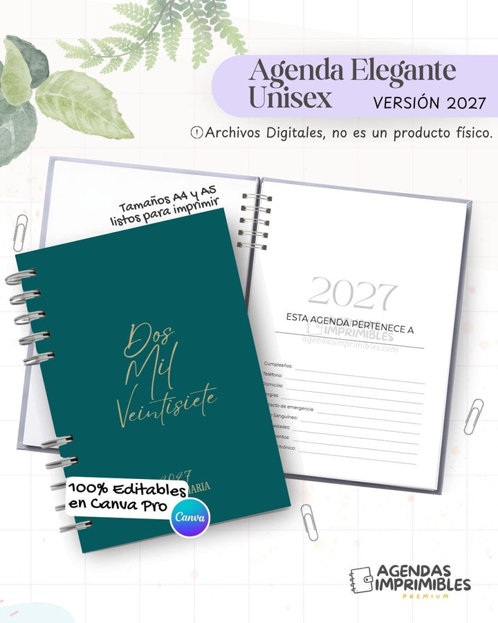 Agenda Elegante Unisex 2027 - Archivo Imprimible - imagen 1