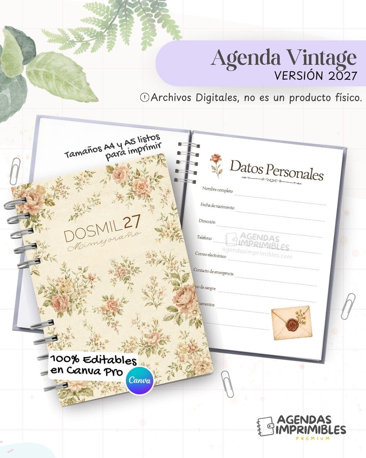 Agenda Vintage 2027 - Archivo Imprimible - imagen 1
