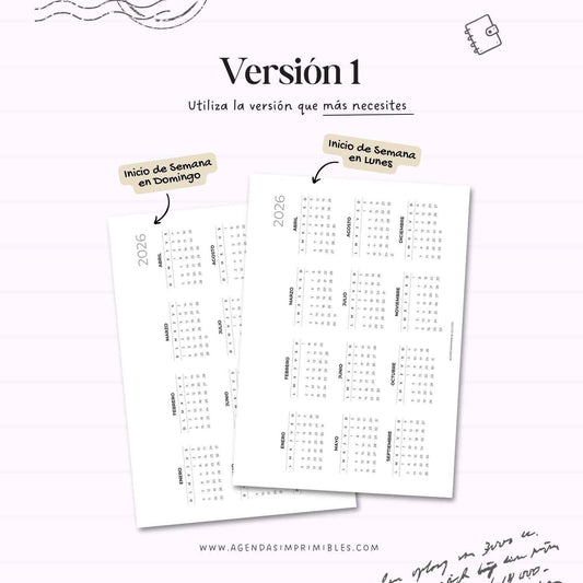 Calendario 2026 Anual Horizontal