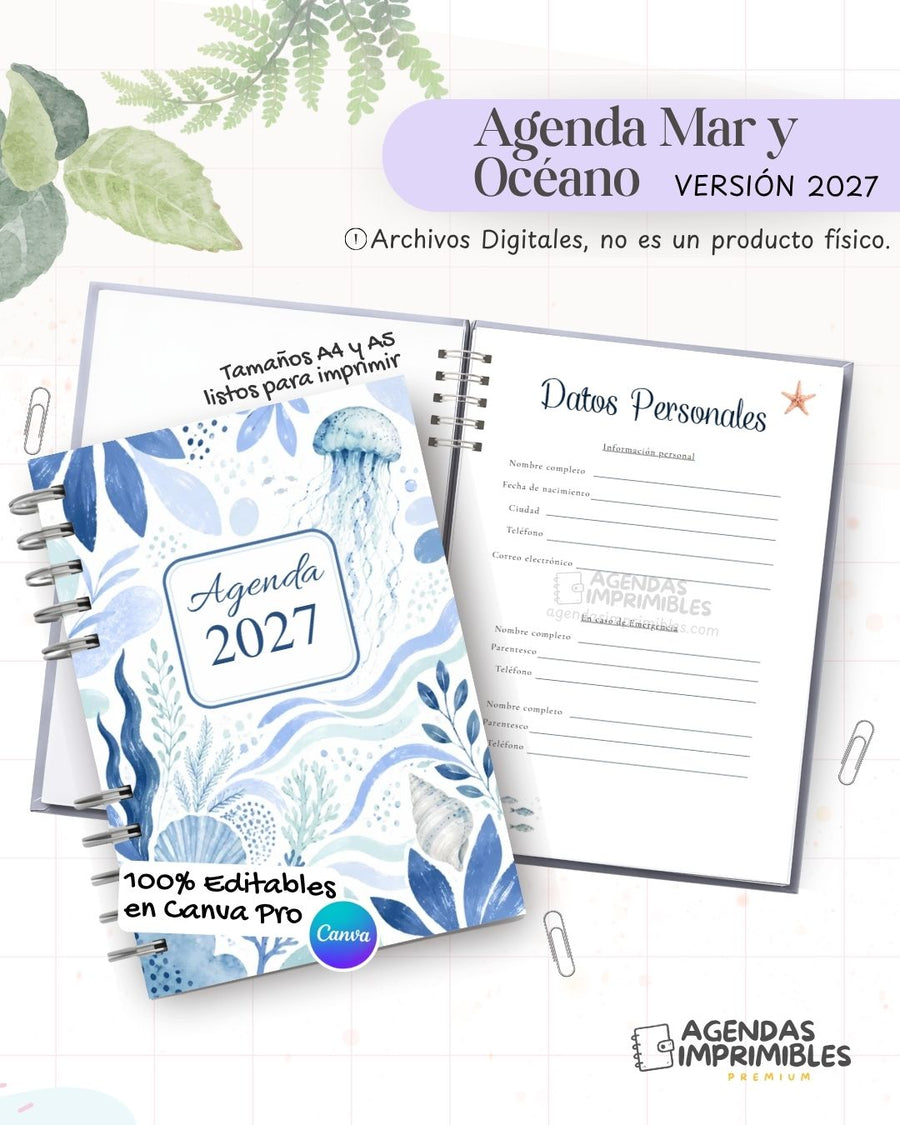 Agenda Mar y Océano 2027 - Archivo Imprimible