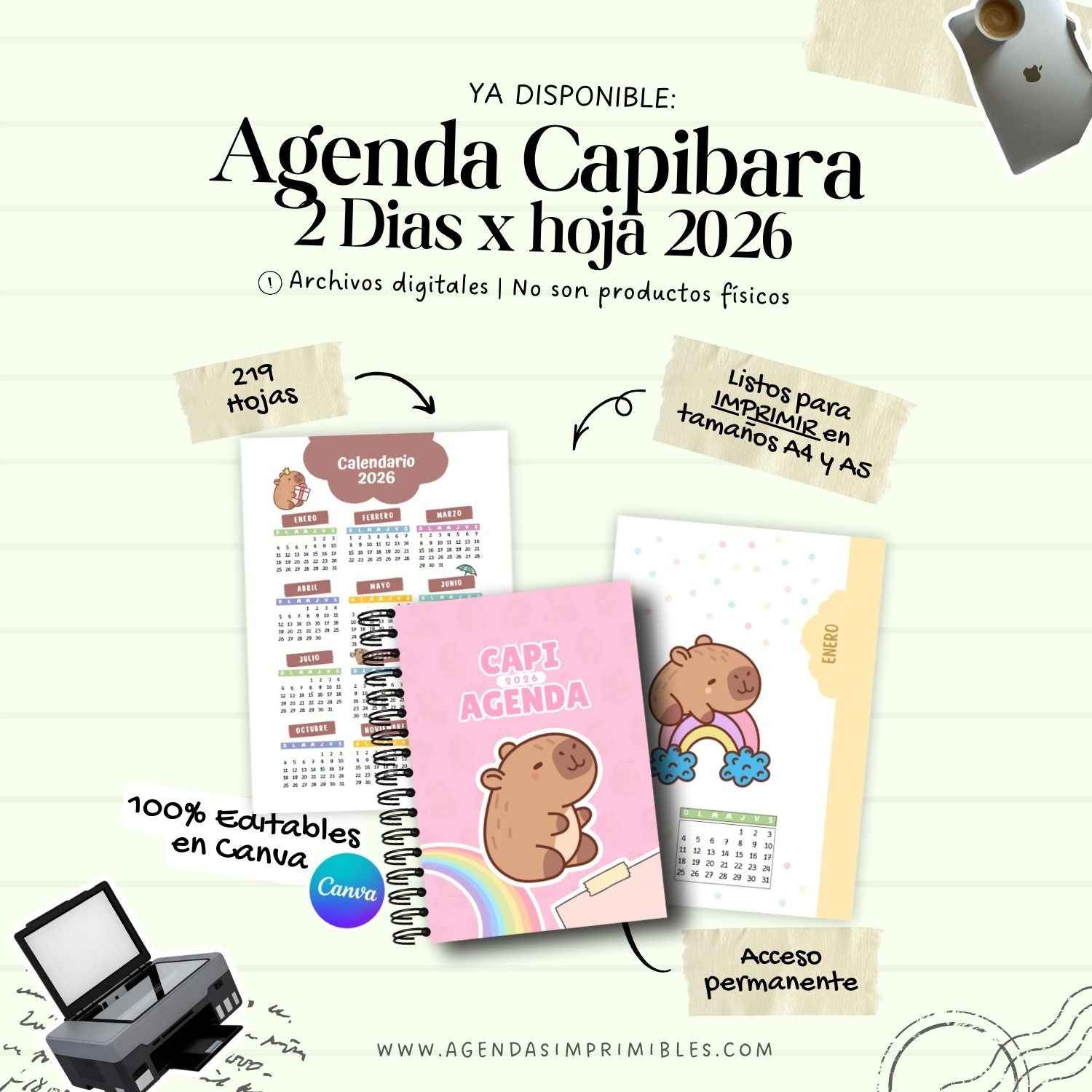 Agenda Capibara 2 Días por hoja| 2026