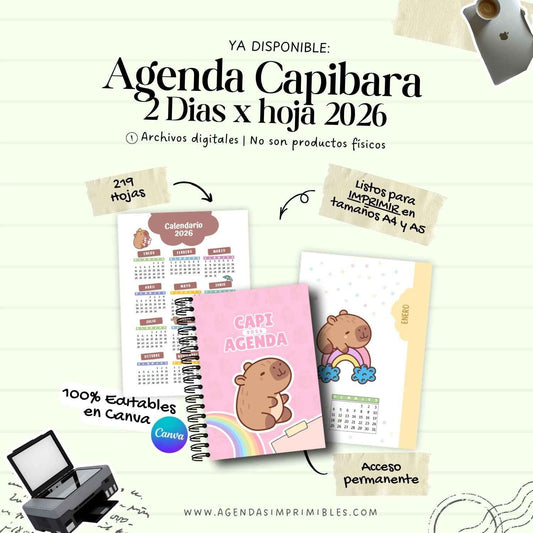 Agenda Capibara 2 Días por hoja| 2026