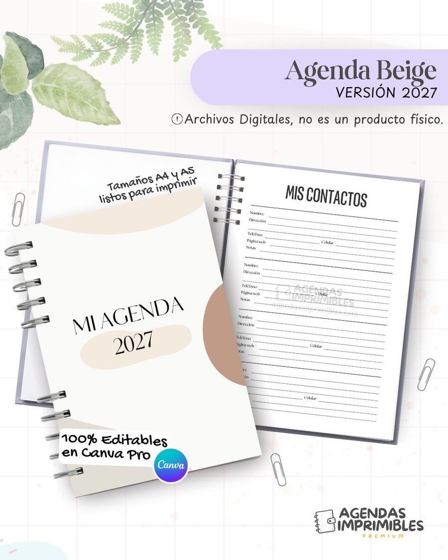 Agenda Beige 2027 - Archivo Imprimible