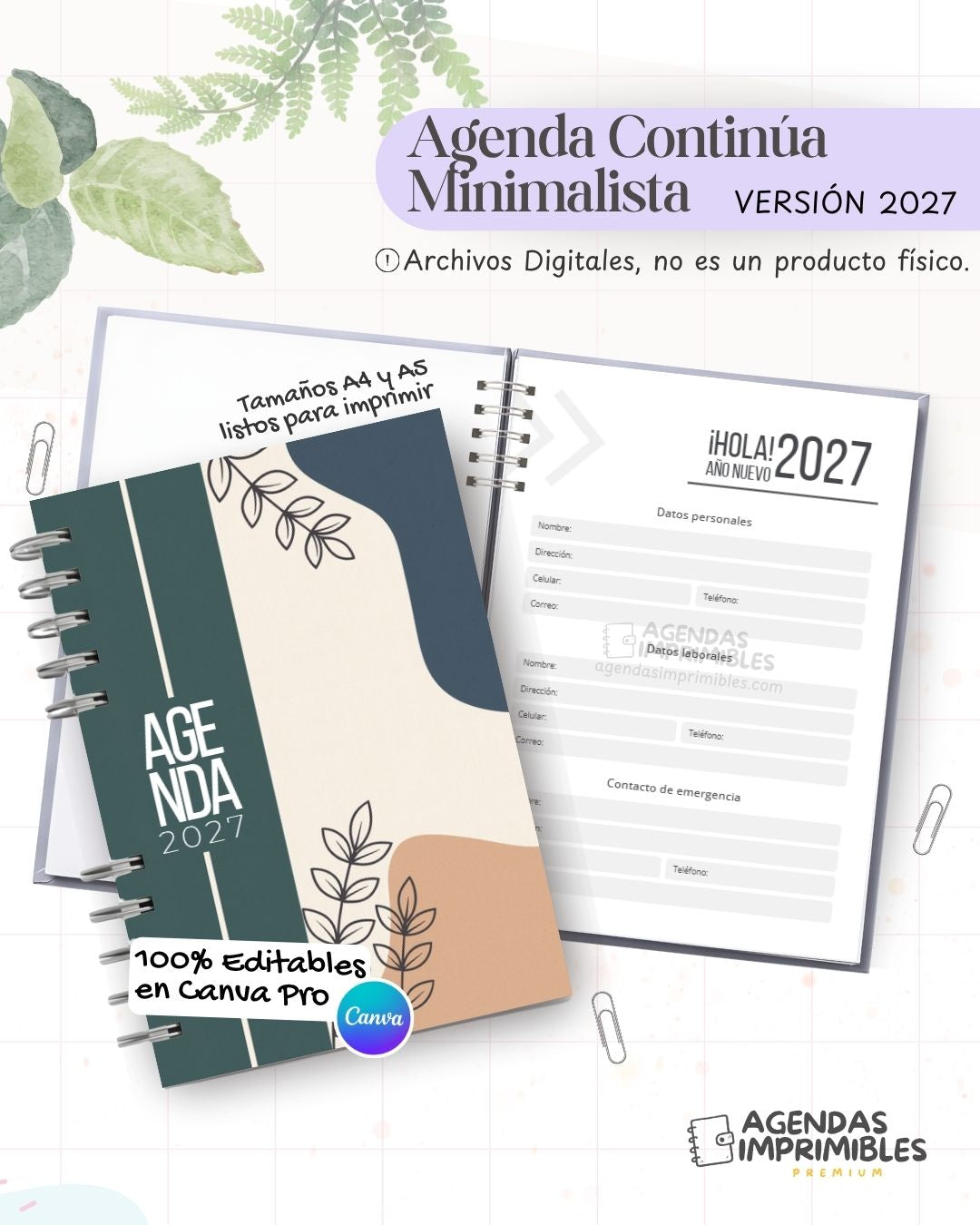 Agenda Minimalista Continua 2027 - Archivo Imprimible - imagen 1