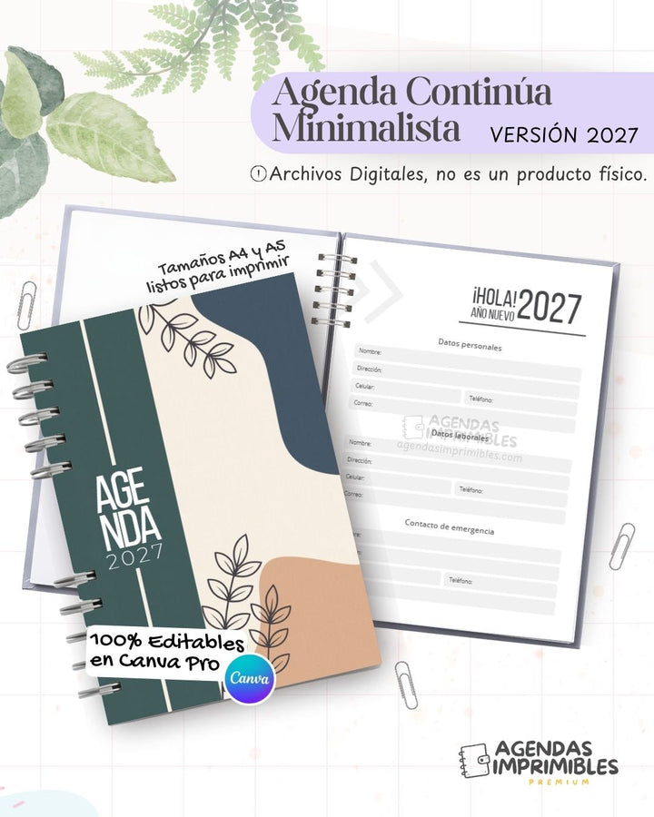 Agenda Minimalista Continua 2027 - Archivo Imprimible - imagen 1