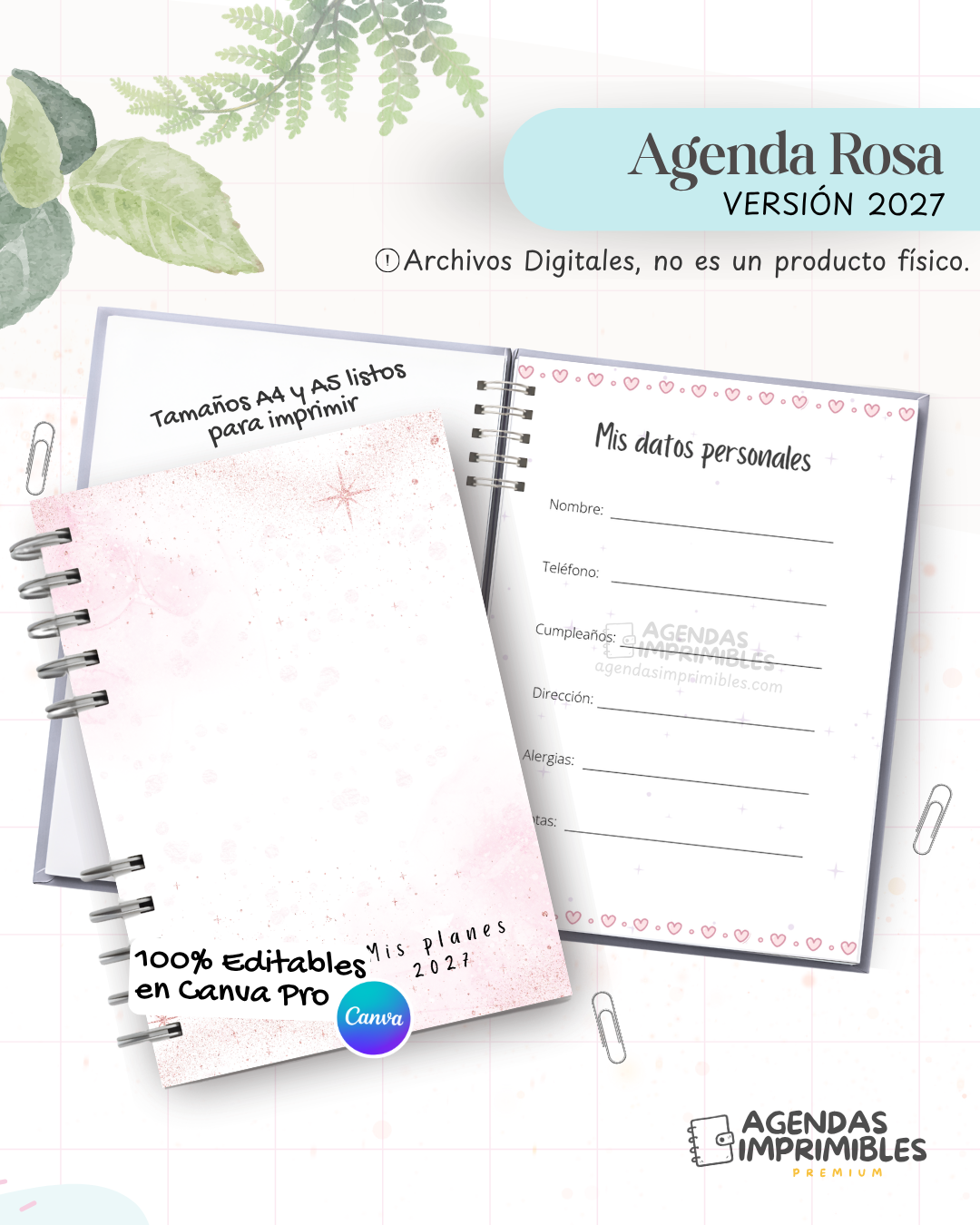 Agenda Rosa 2027 - Archivo Imprimible - imagen 1