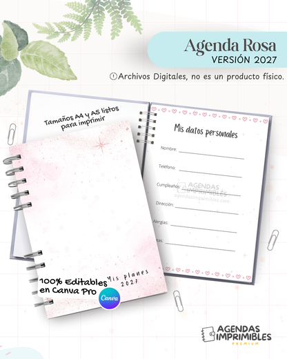Agenda Rosa 2027 - Archivo Imprimible - imagen 1