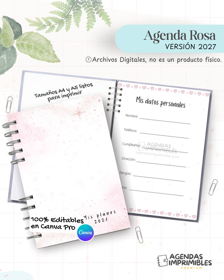 Agenda Rosa 2027 - Archivo Imprimible - imagen 1
