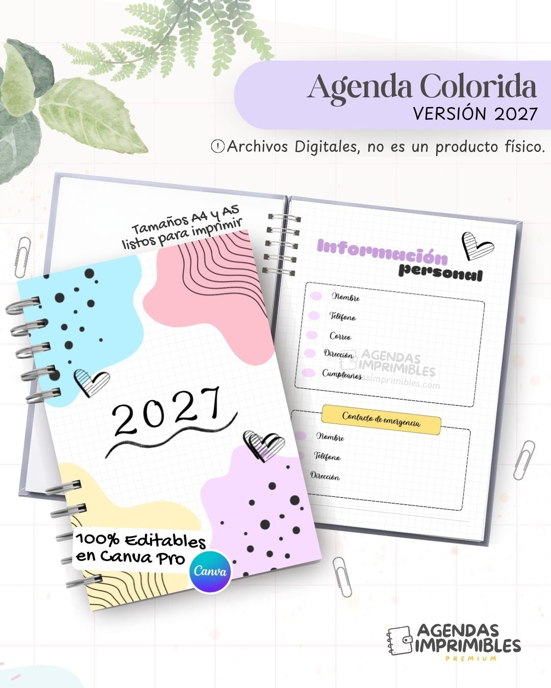 Agenda Colorida 2027 - Archivo Imprimible - imagen 1
