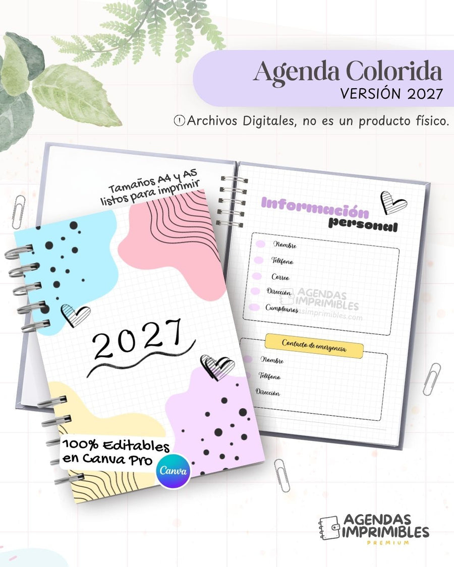 Agenda Colorida 2027 - Archivo Imprimible