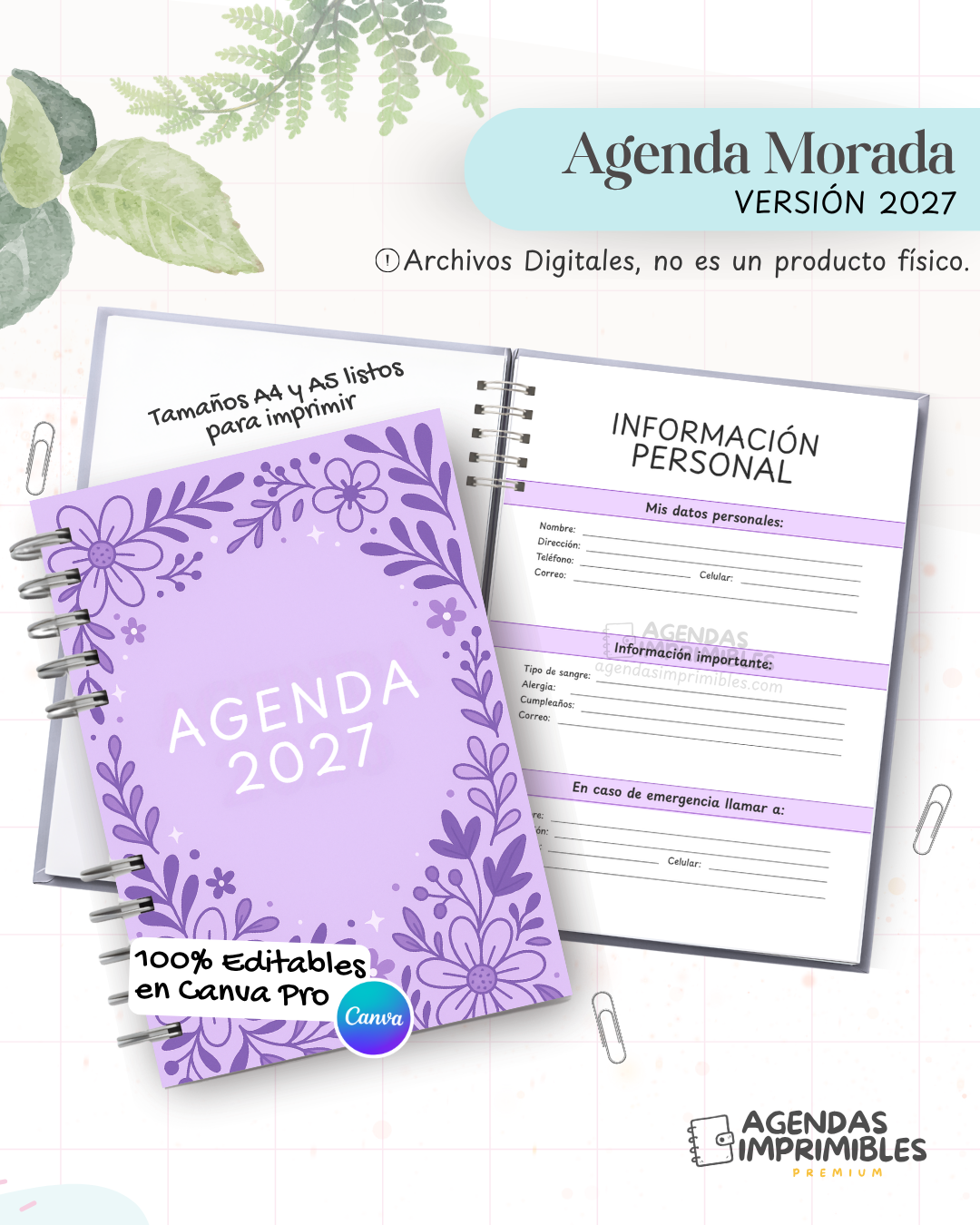 Agenda Morada 2027 - Archivo Imprimible - imagen 1