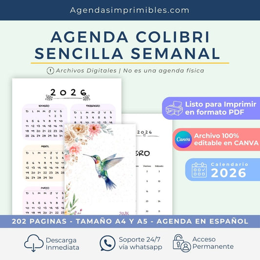 Agenda Colibrí Sencilla Semanal | 2026