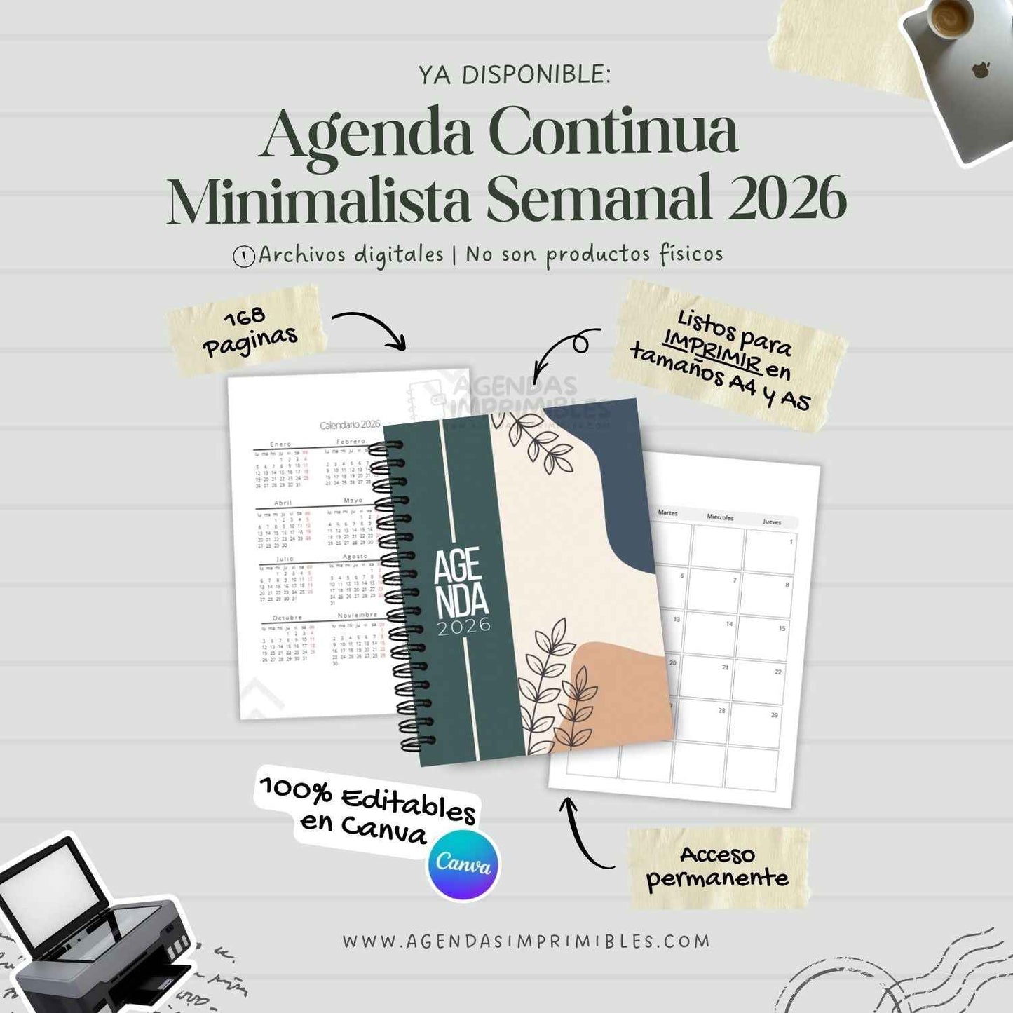 Agenda Continua Minimalista Semanal | 2026