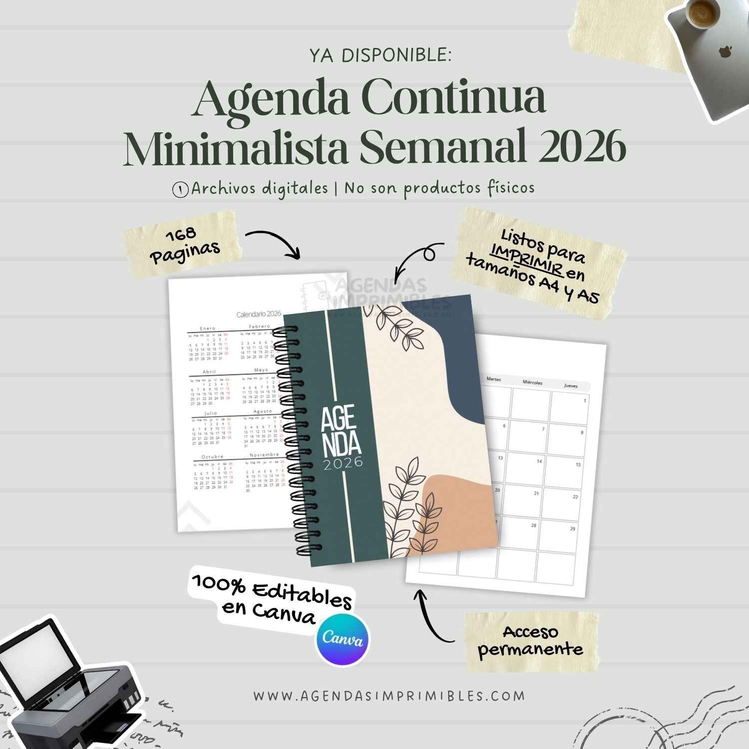 Agenda Continua Minimalista Semanal | 2026