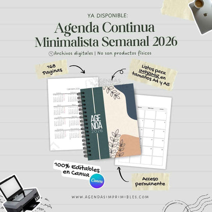 Agenda Continua Minimalista Semanal | 2026