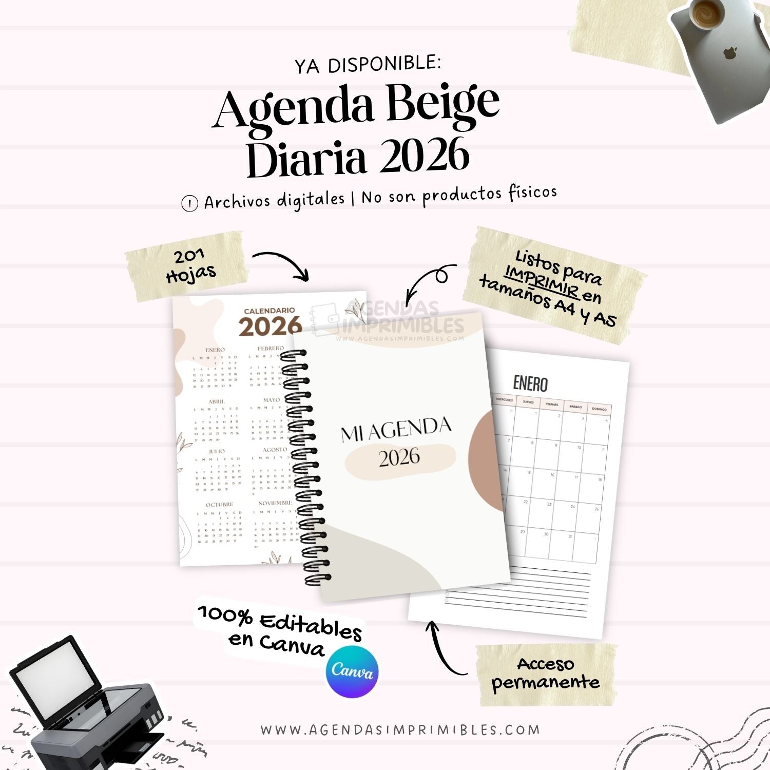 Agenda Beige Diaria | 2026