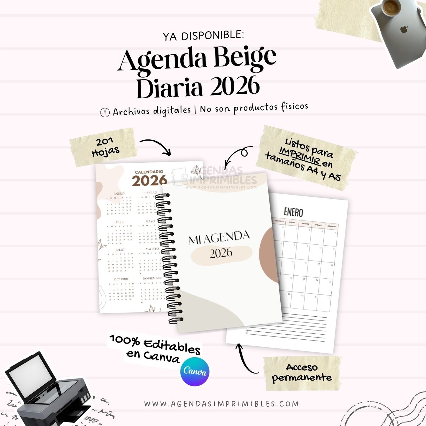 Agenda Beige Diaria | 2026