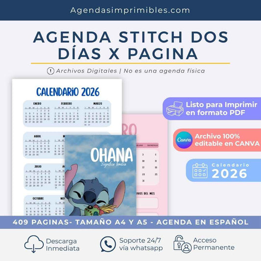Agenda Stitch 2 Días x Pagina | 2026