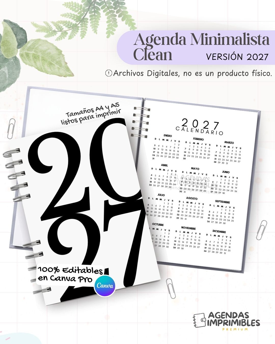 Agenda Minimalista Clean 2027 - Archivo Imprimible - imagen 1
