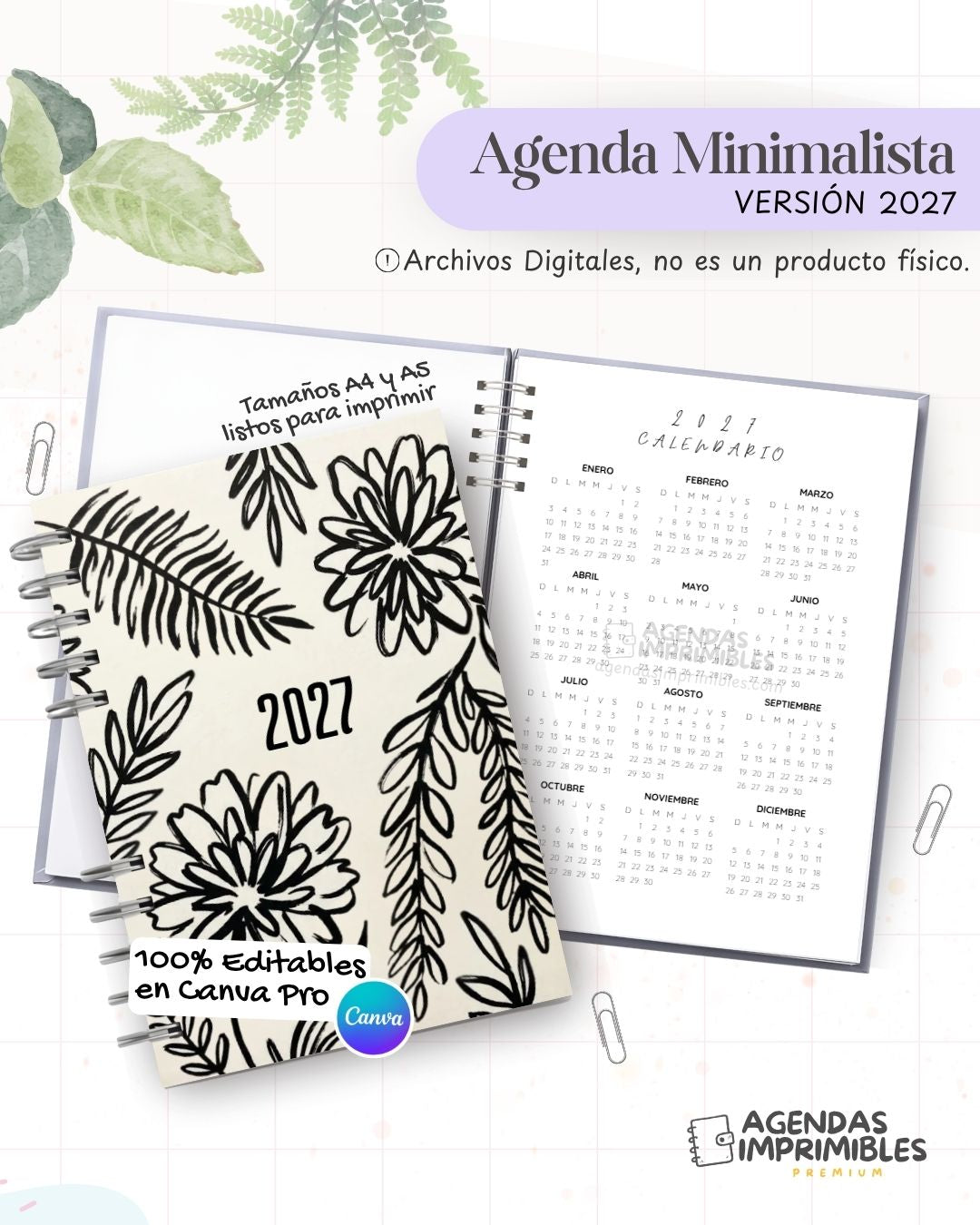 Agenda Minimalista 2027 - Archivo Imprimible - imagen 1