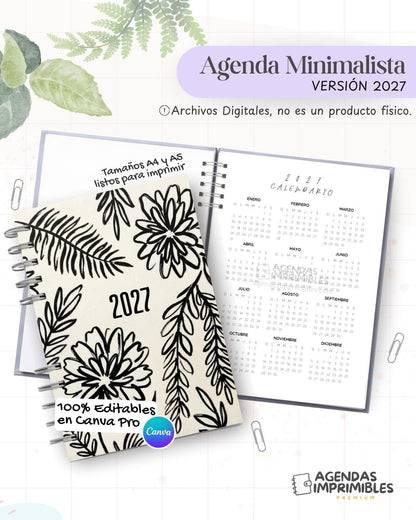 Agenda Minimalista 2027 - Archivo Imprimible - imagen 1