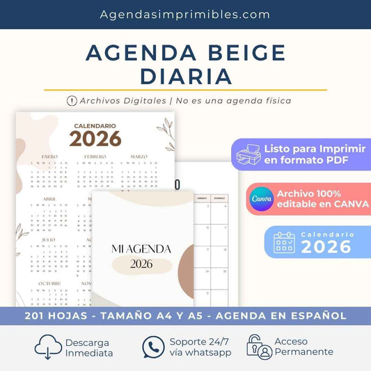 Agenda Beige Diaria | 2026
