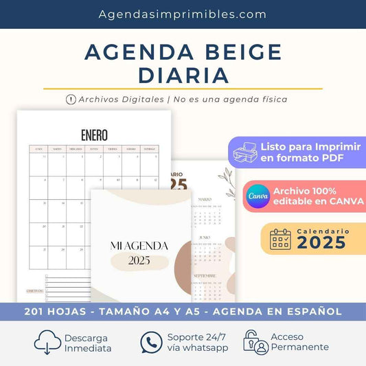Agenda Beige Diaria | 2025