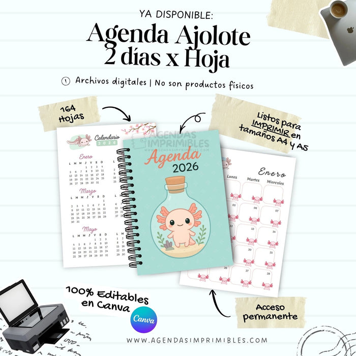 Agenda Ajolote 2 Días x Página | 2026