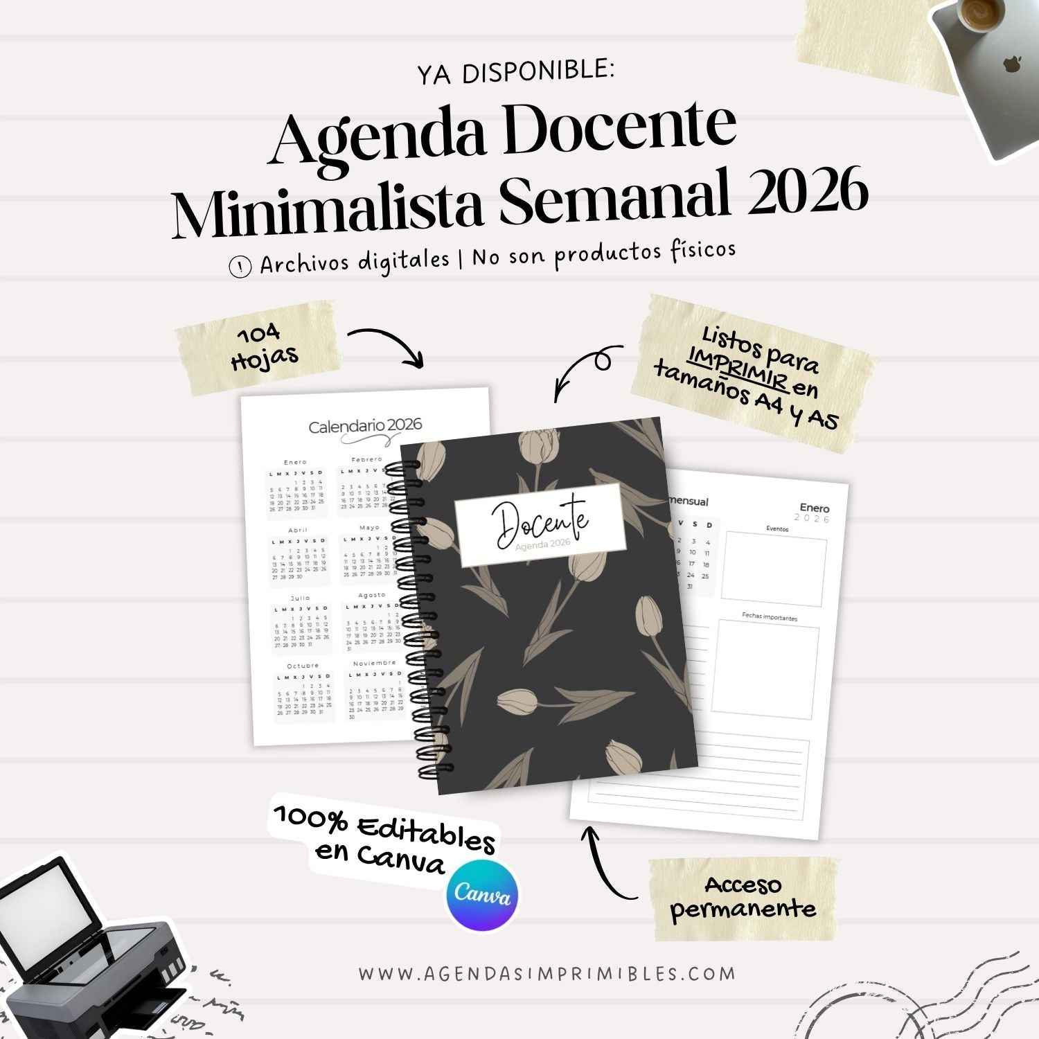 Agenda Docente Minimalista Semanal | 2026