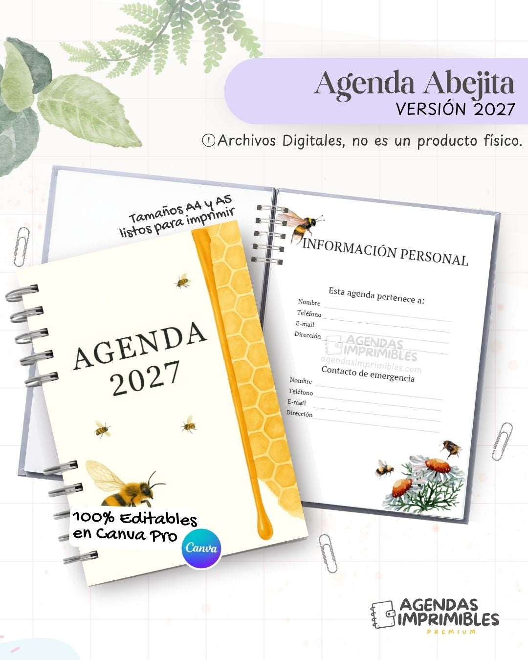 Agenda Abejitas 2027 - Archivo Imprimible - imagen 1