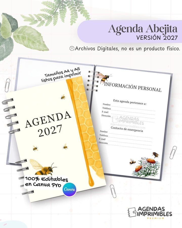Agenda Abejitas 2027 - Archivo Imprimible - imagen 1