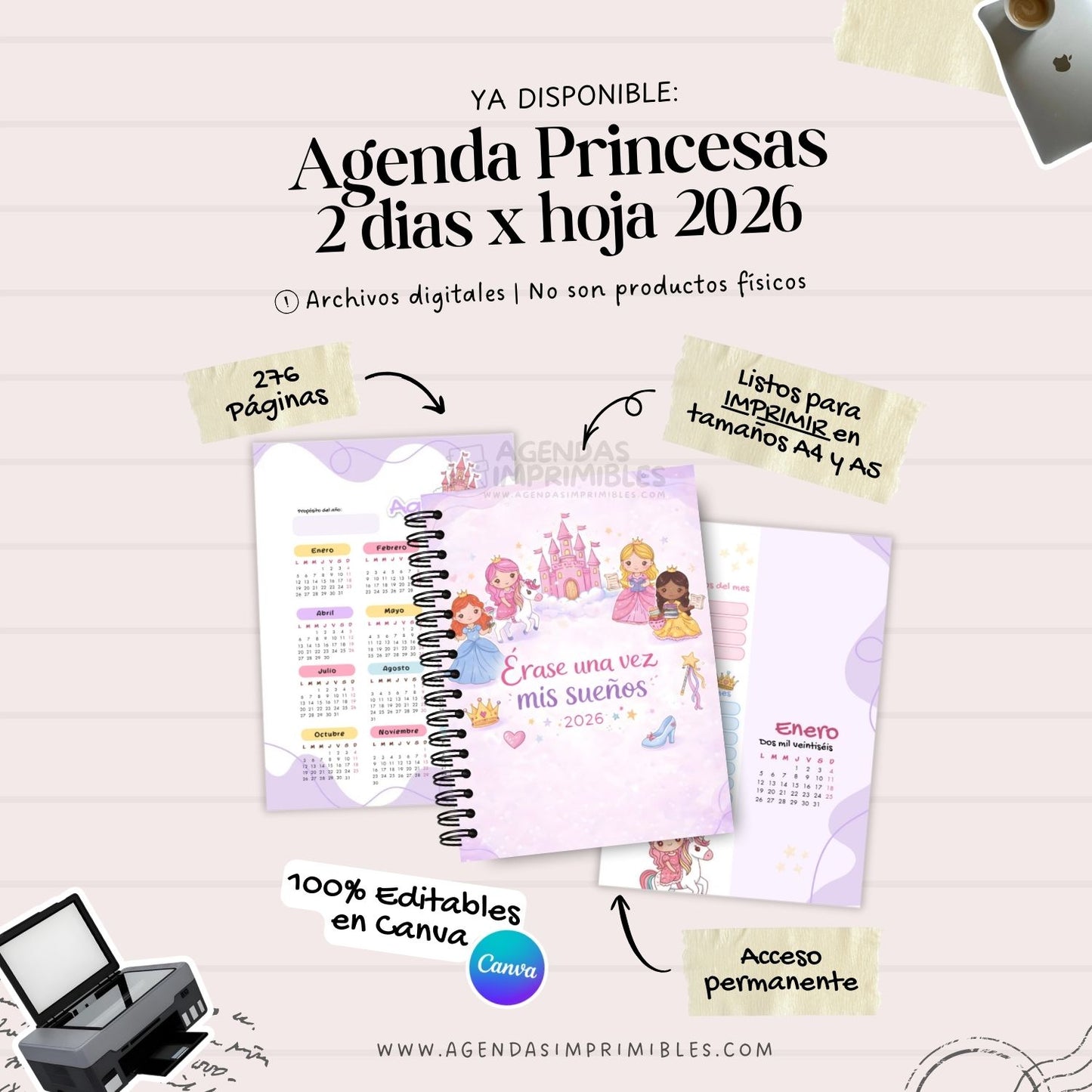 Agenda Princesas 2 días x hoja | 2026