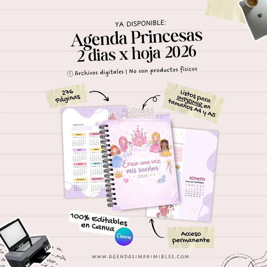 Agenda Princesas 2 días x hoja | 2026