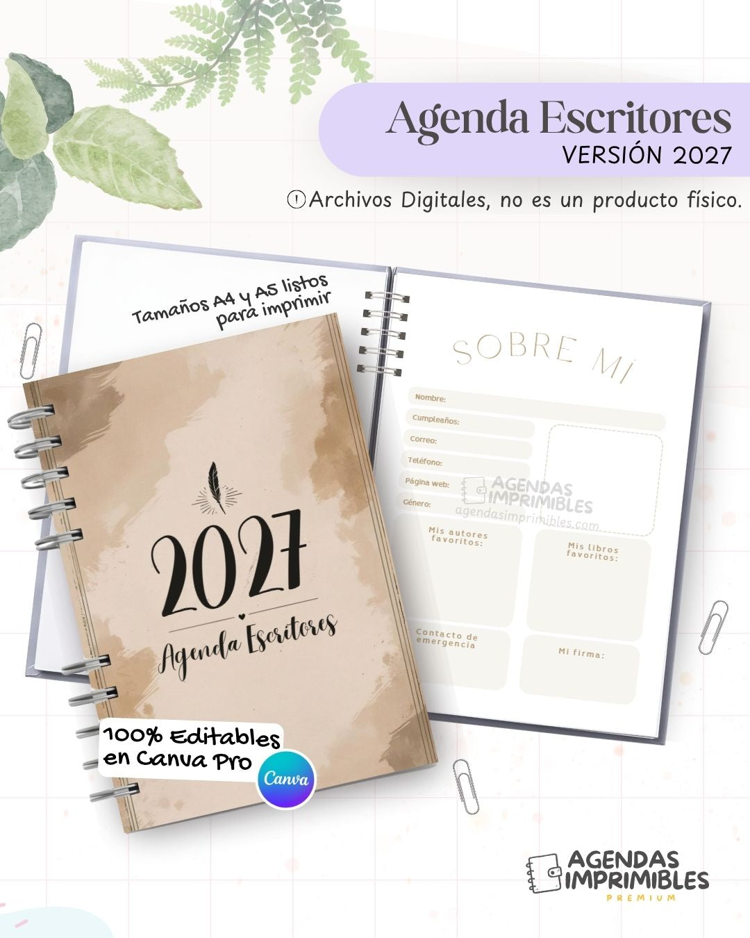 Agenda Escritores 2027 - Archivo Imprimible - imagen 1