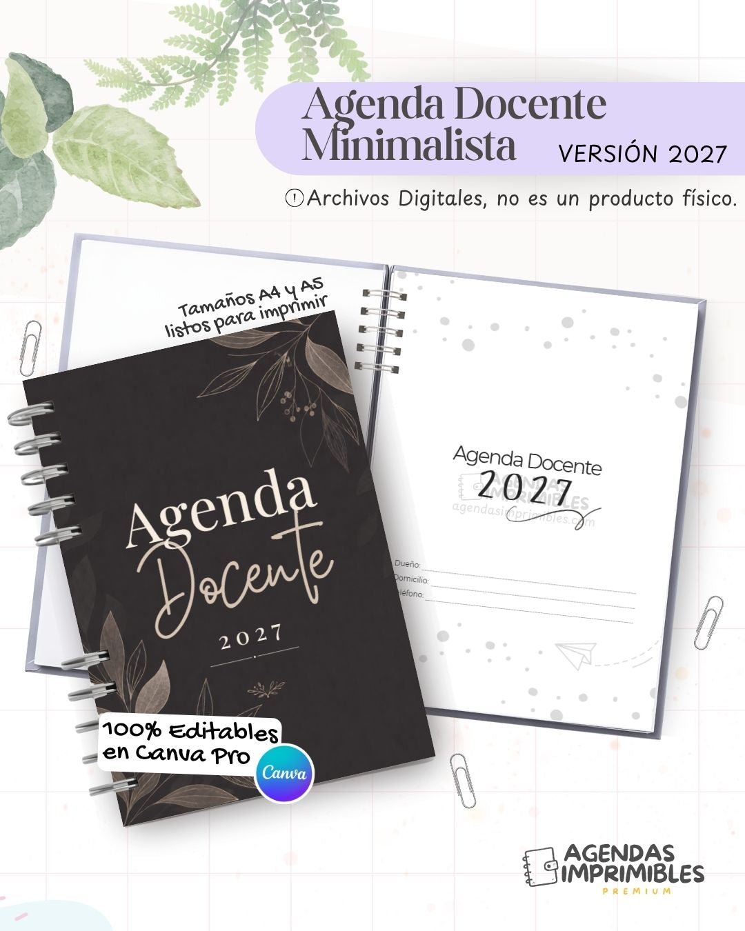 Agenda Docente Minimalista 2027 - Archivo Imprimible - imagen 1