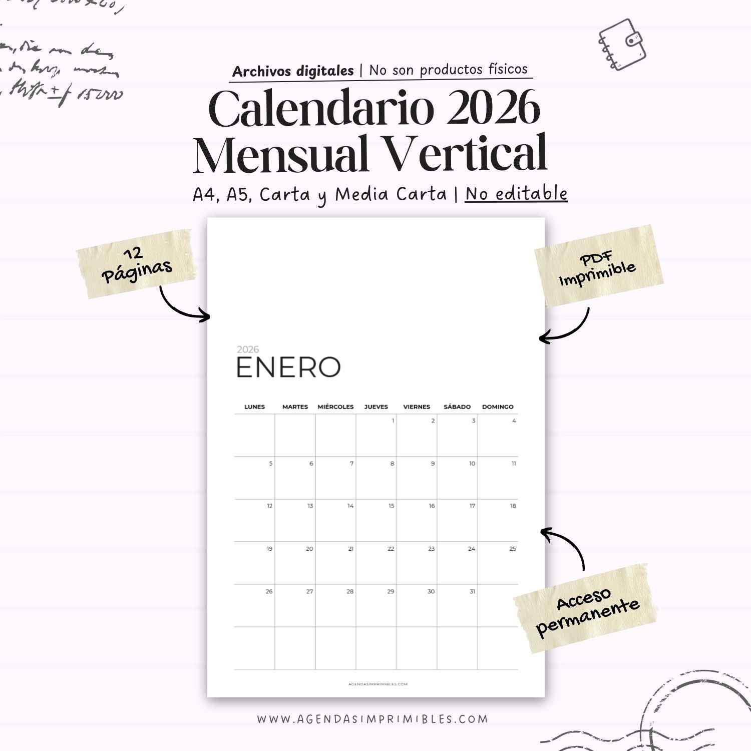 Calendario 2026 Mensual Vertical
