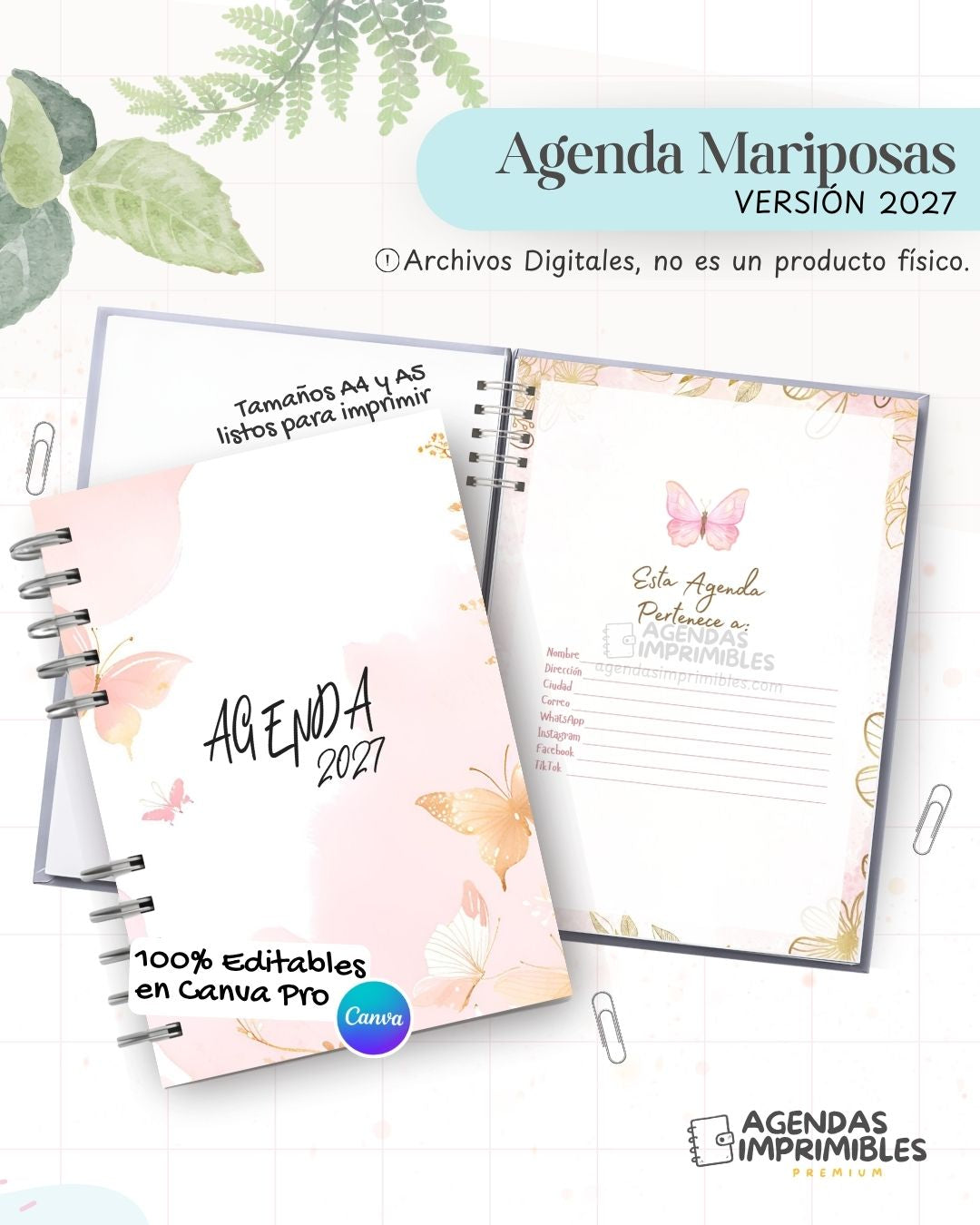 Agenda Mariposas 2027 - Archivo Imprimible - imagen 1