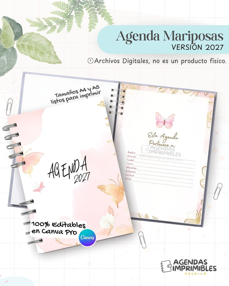 Agenda Mariposas 2027 - Archivo Imprimible