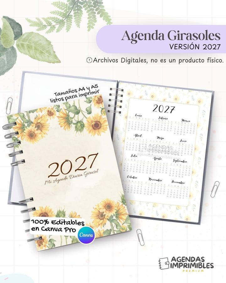 Agenda Girasoles 2027 - Archivo Imprimible - imagen 1