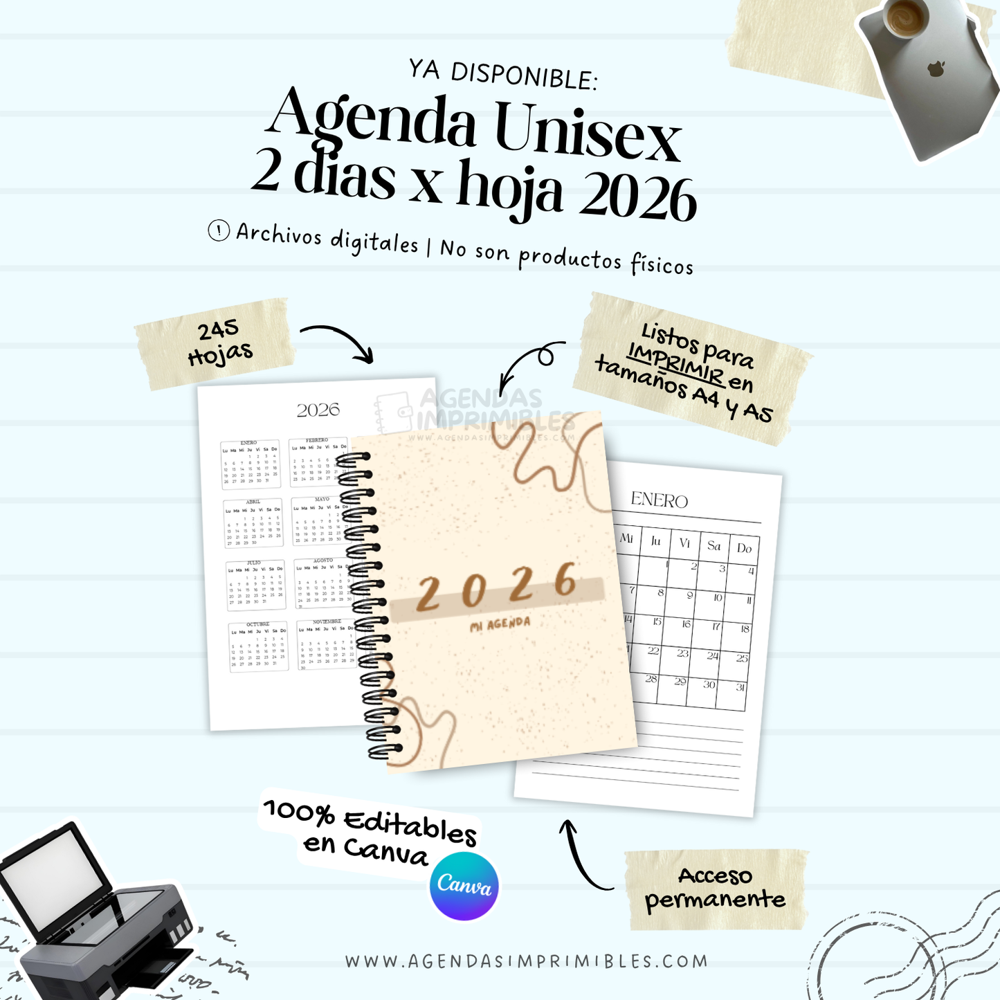 Agenda Unisex 2 dias x Hoja | 2026