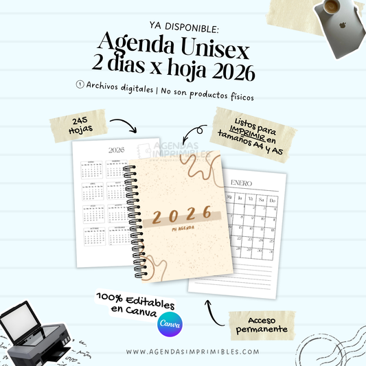 Agenda Unisex 2 dias x Hoja | 2026
