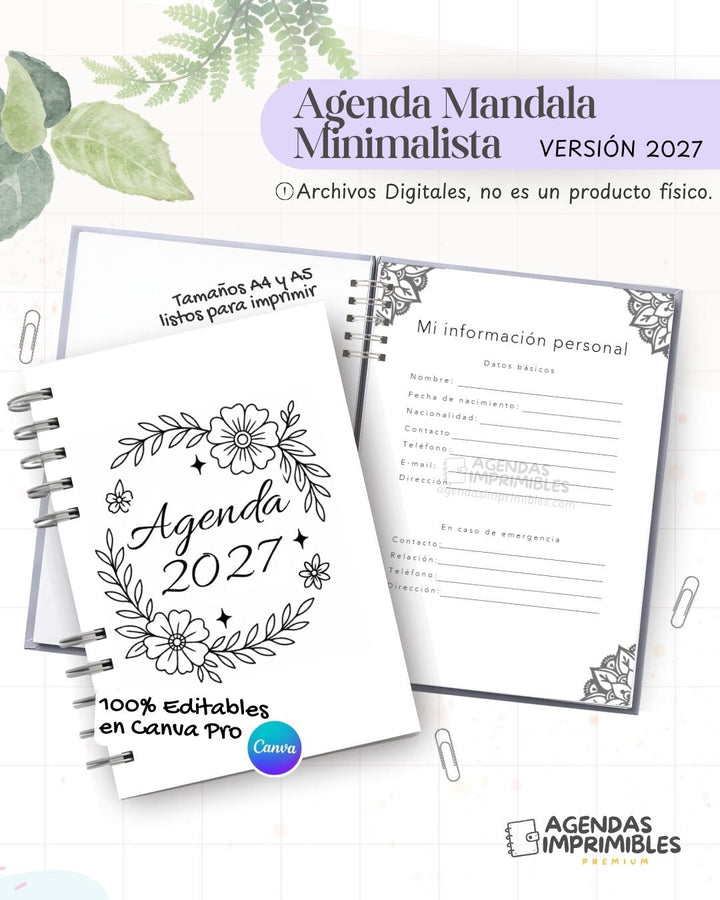 Agenda Mandala Minimalista 2027 - Archivo Imprimible - imagen 1