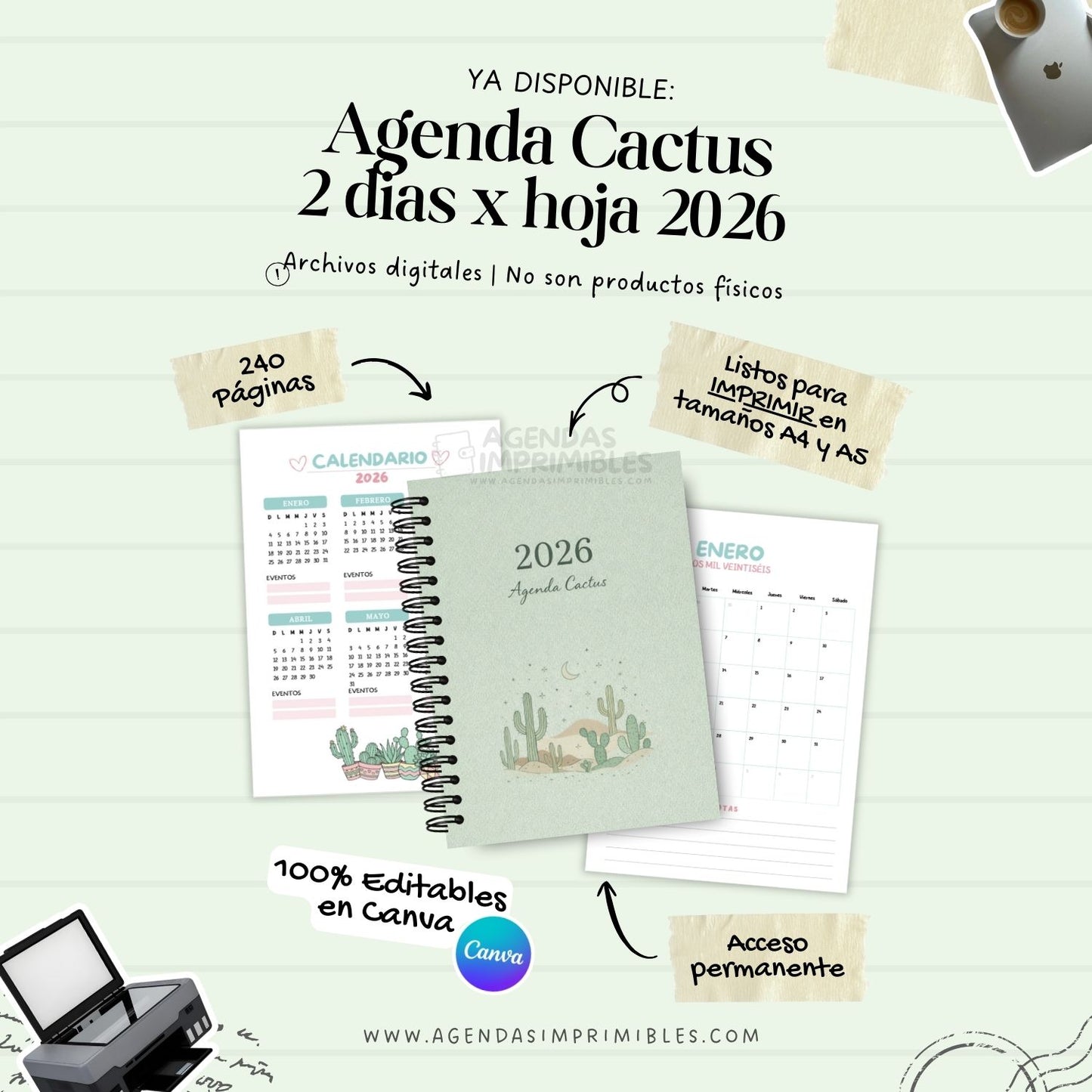 Agenda Cactus 2 Días x Página  | 2026