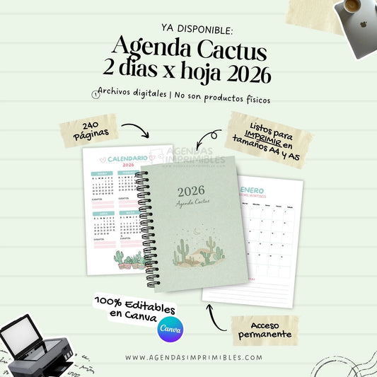 Agenda Cactus 2 días x hoja | 2026