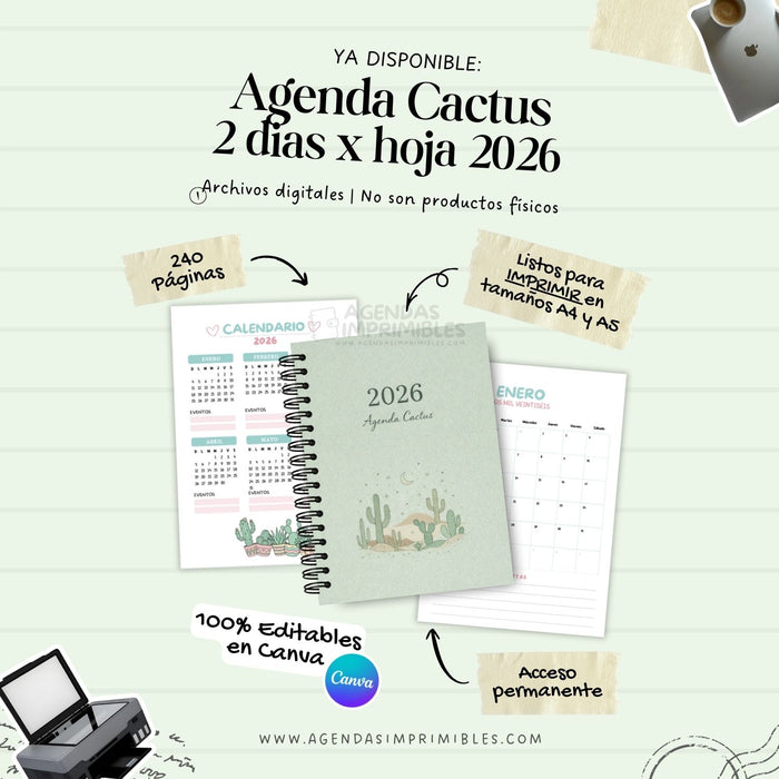 Agenda Cactus 2 Días x Página  | 2026