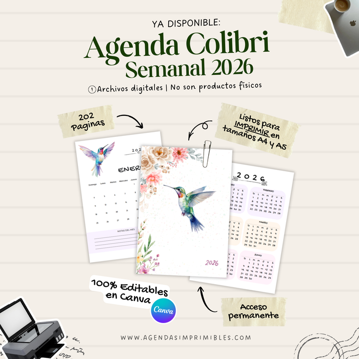 Agenda Colibrí Sencilla Semanal | 2026
