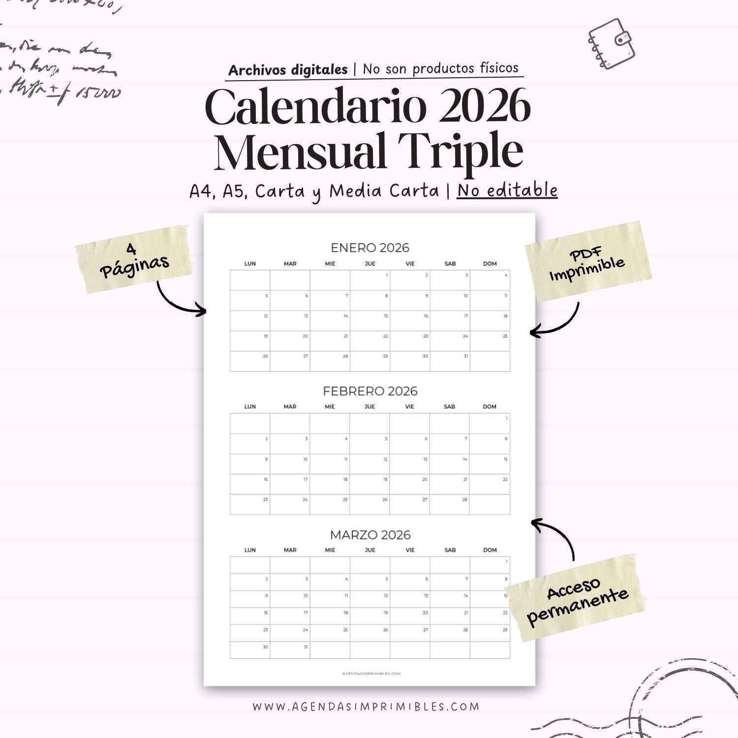 Calendario 2026 Anual Vertical