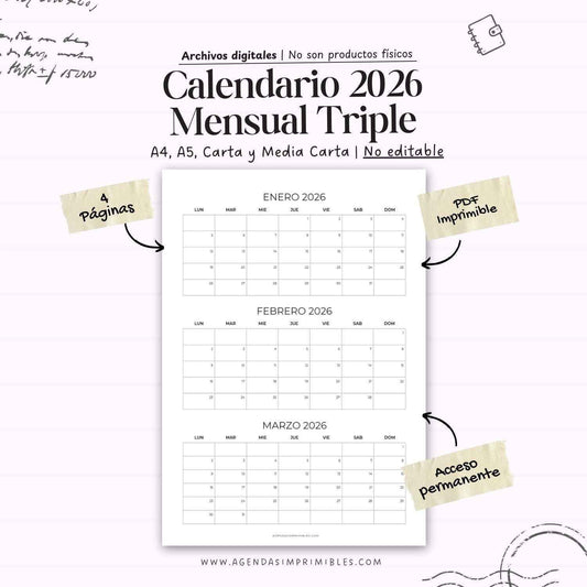 Calendario 2026 Anual Vertical