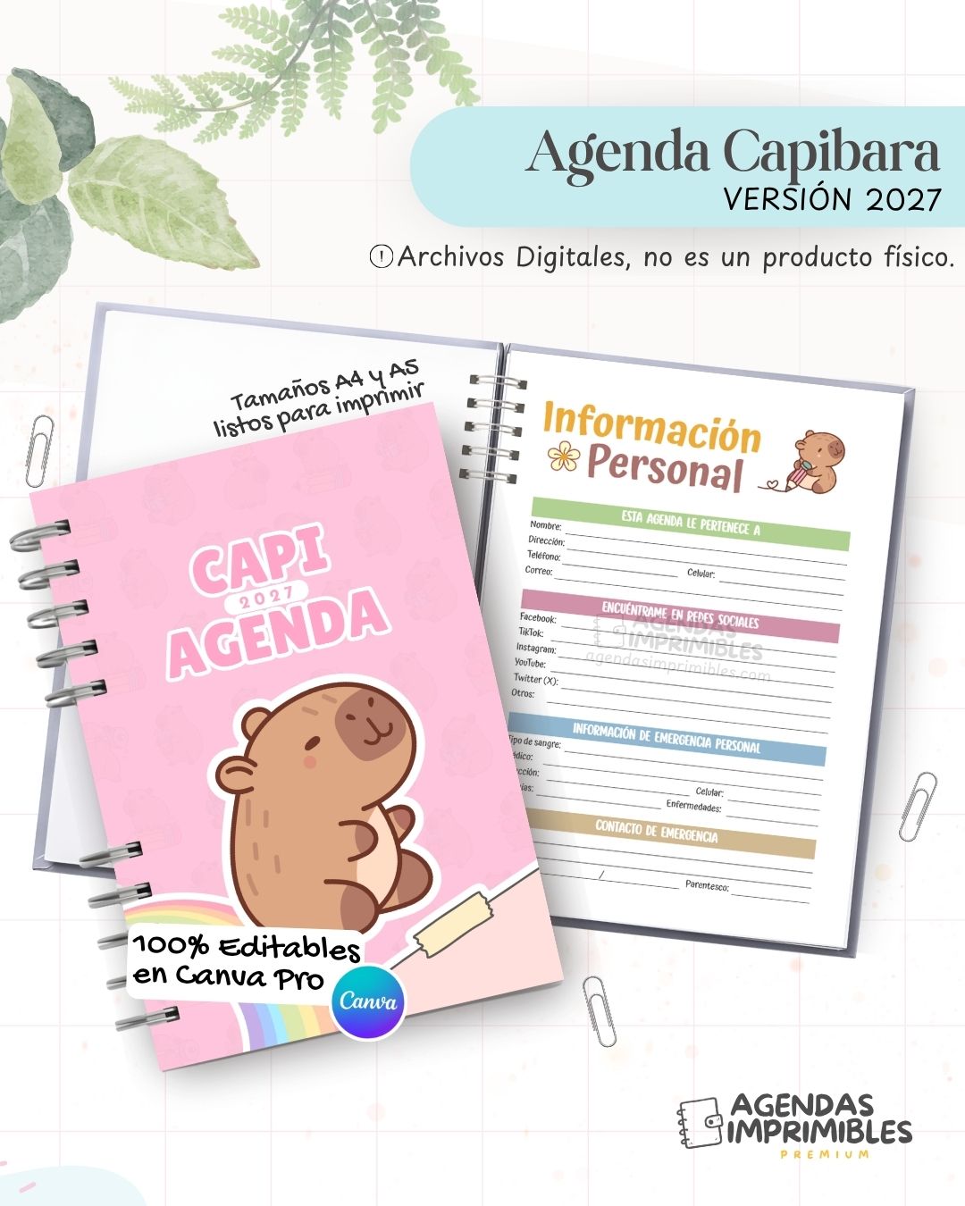 Agenda Capibara 2027 - Archivo Imprimible - imagen 1