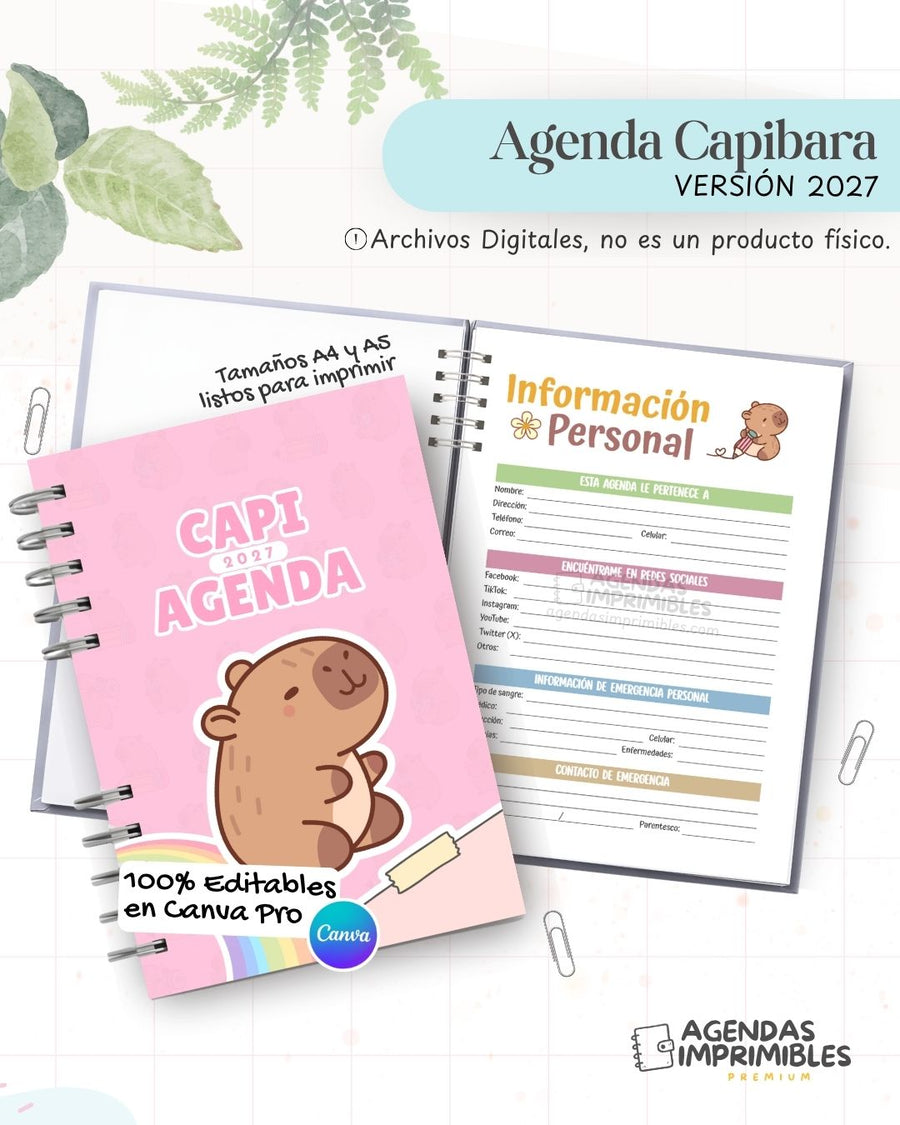 Agenda Capibara 2027 - Archivo Imprimible